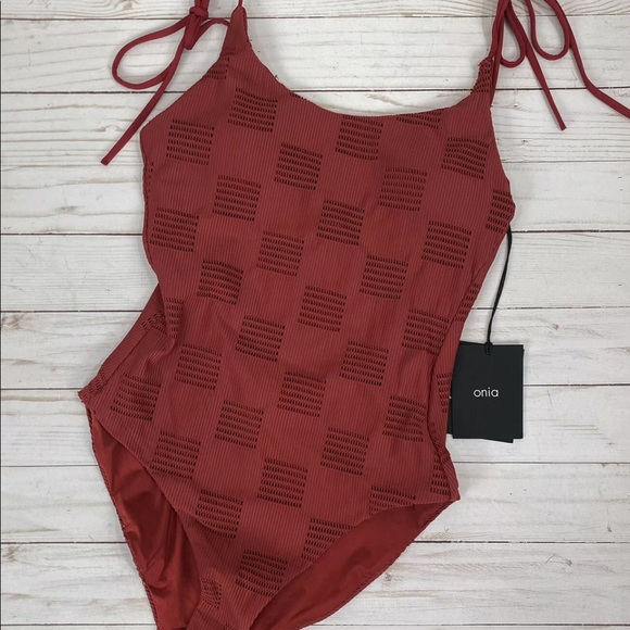 Onia Ginny One Piece Swimsuit Textured Red Ruby Block Mesh XS - Picture 9 of 10